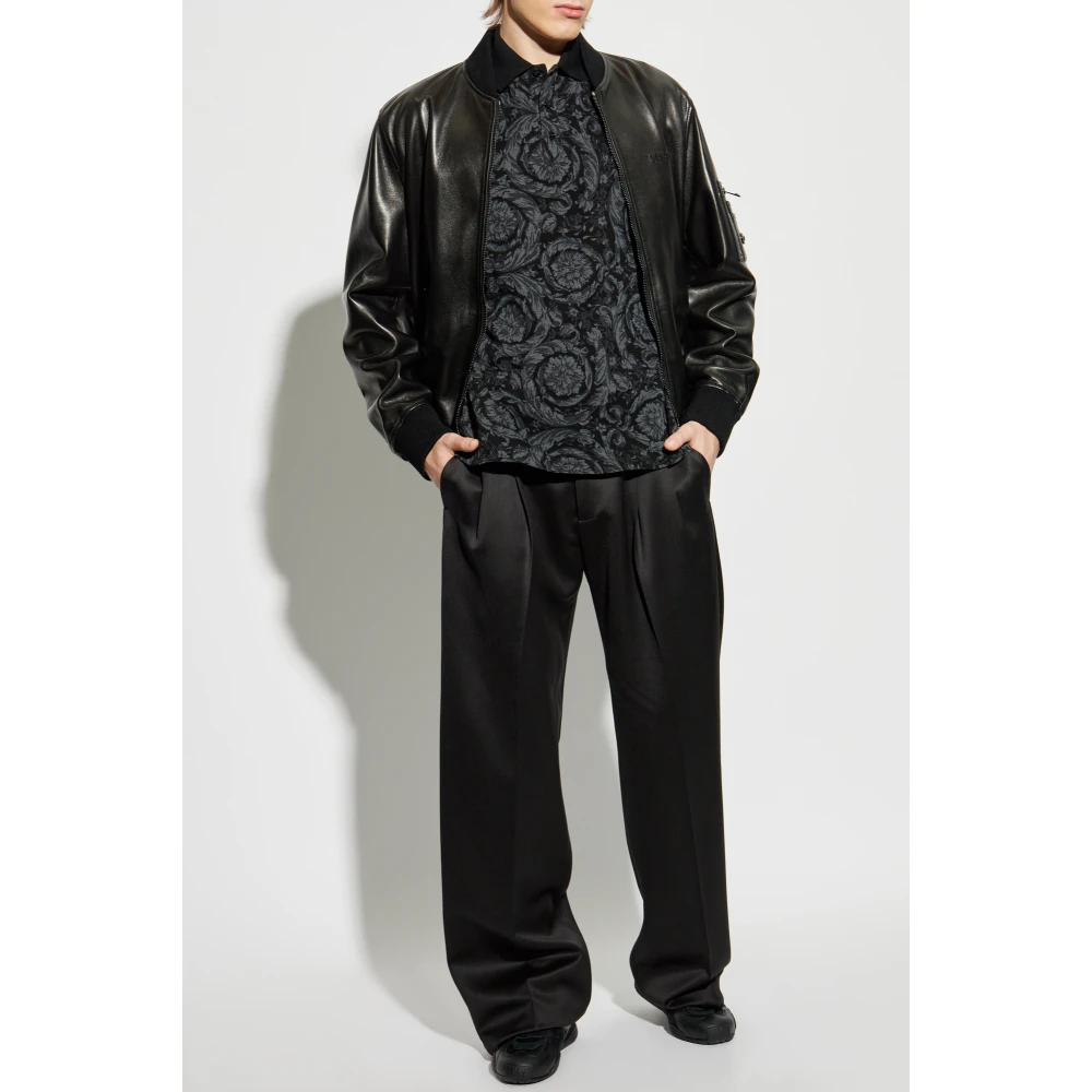 Versace Polo met Barocco patroon Black Heren