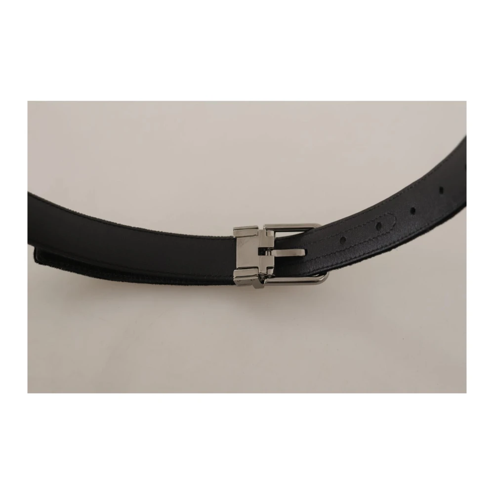 Dolce & Gabbana Luxe Velvet Logo Gesp Riem Black Heren