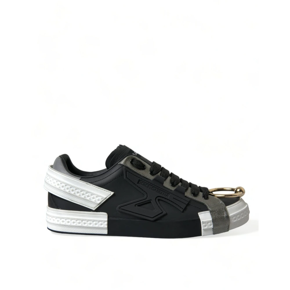 Dolce & Gabbana Black Sneakers, Male, 10 Uk, Leather Portofino Low Top Men Trainers Shoes