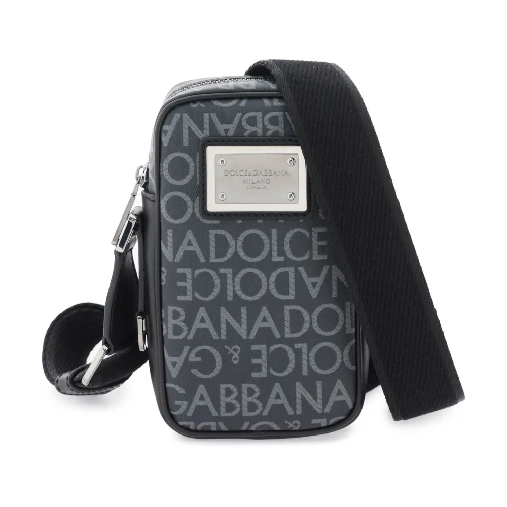 Dolce & Gabbana Coated Jacquard Kleine Crossbody Tas Black Heren