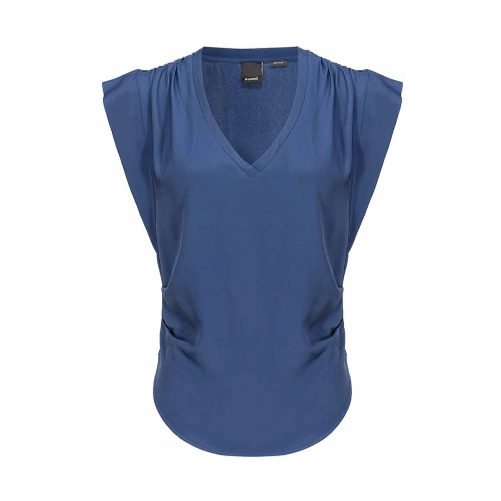 Pinko Blauwe zijden blouse met V-hals Blue Dames