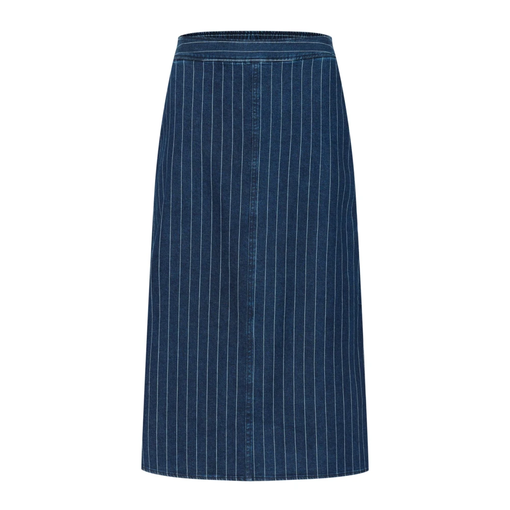 Part Two Women's Blue Midi Skirts, S, Dark Denim Pinstripe Skirt