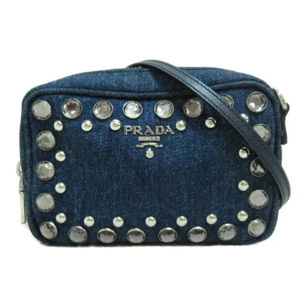 Prada Vintage Pre-owned Denim crossbody-bags Blue Dames