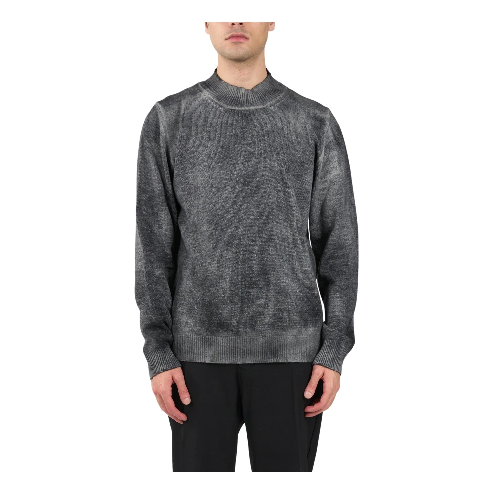 Mauro Grifoni Wollen Mix Ribbel Half-Zip Trui Black Heren