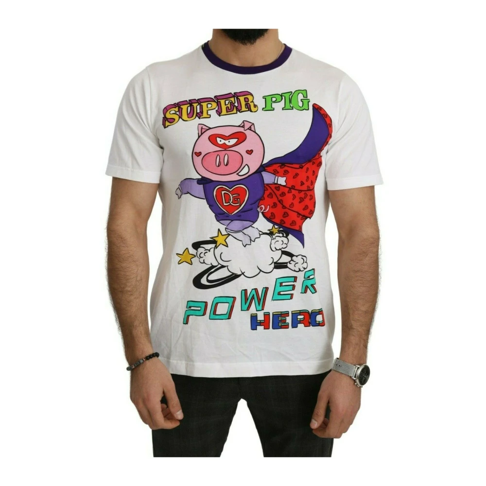 Dolce & Gabbana Stijlvol wit T-shirt met varkensmotief White Heren