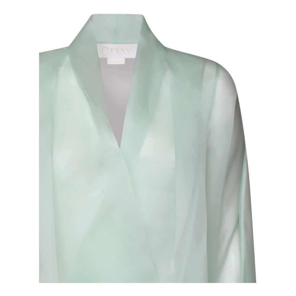 Genny Jade V-Hals Blouse met Transparante Details Green Dames