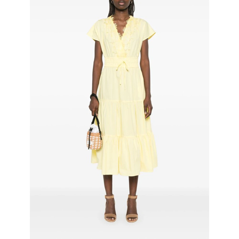 Ermanno Scervino Gele Kantdetail Midi Jurk Yellow Dames