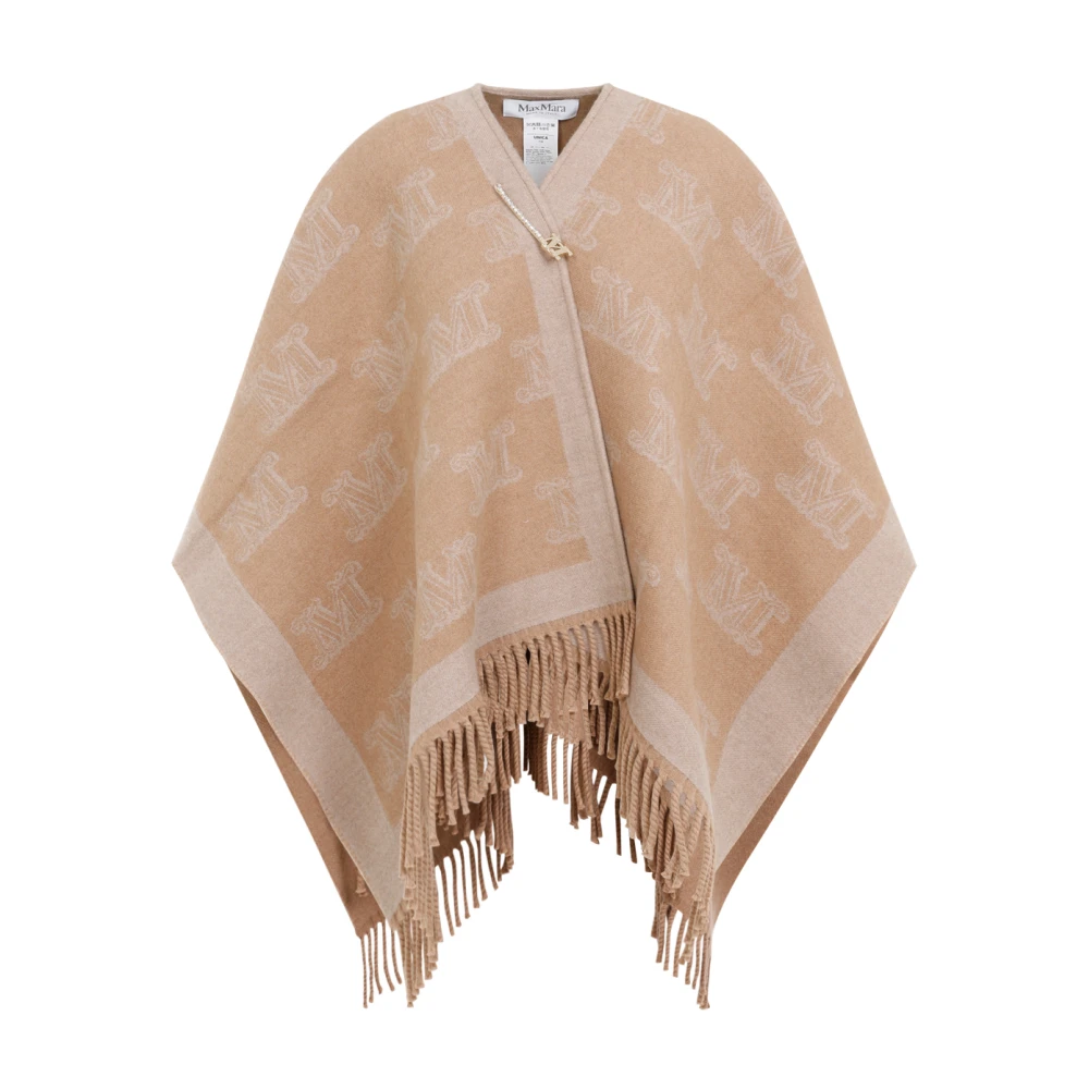 Max Mara Kameel Wol Jacquard Poncho Frine Brown Dames