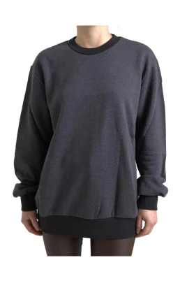 Mörkgrå Bomull Crew Neck Sweater