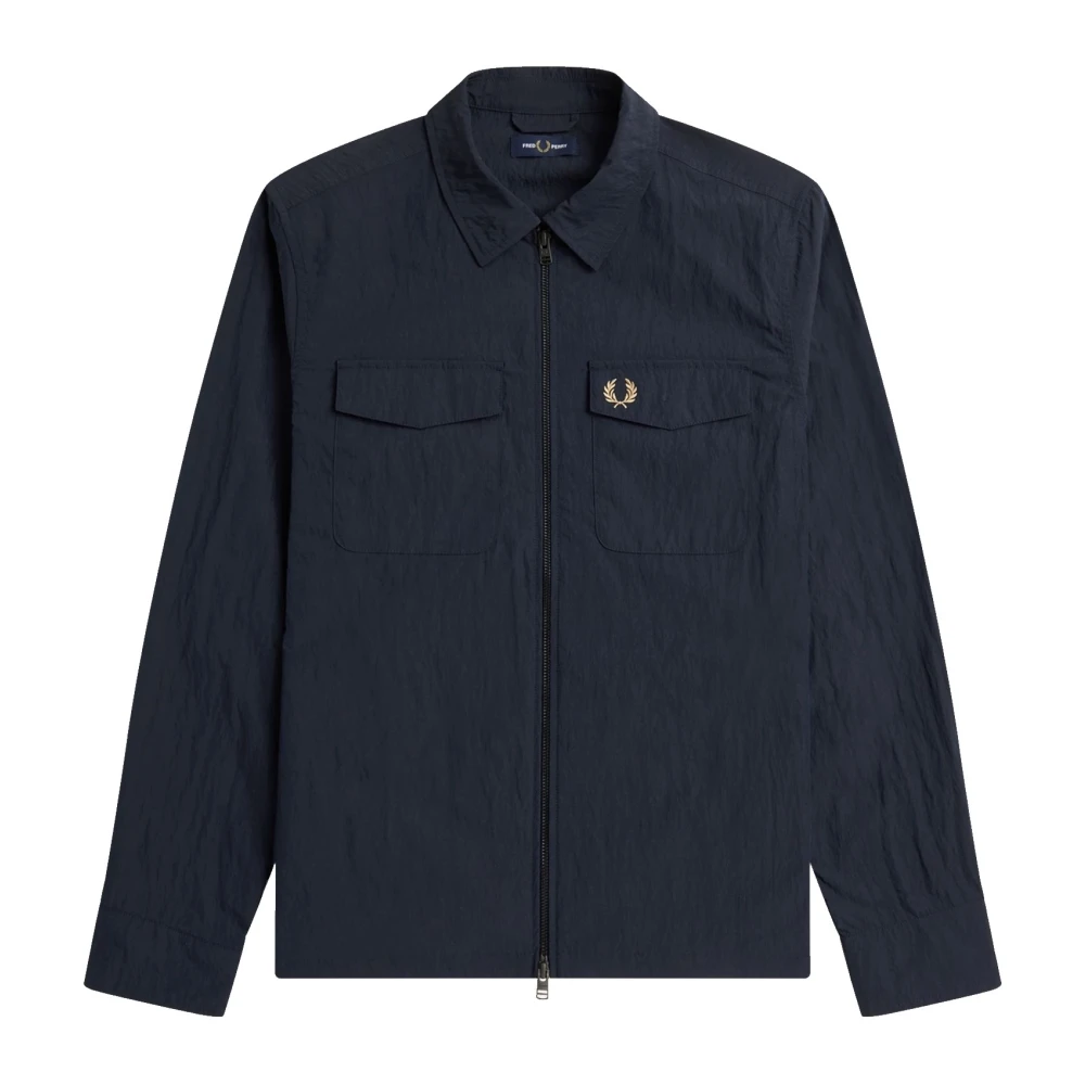 Fred Perry Marinblå Dragkedja Skjorta Lätt Textur Blue, Herr