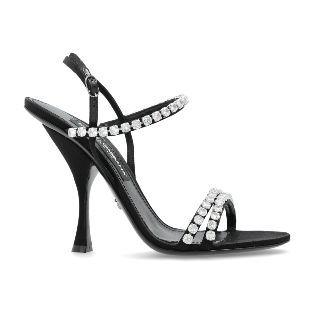 Dolce & Gabbana Women's Black Heeled Sandals With Shimmering Crystals