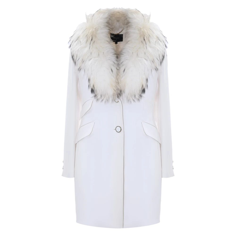 Kocca Bontkraag Viscose Blend Jas White Dames