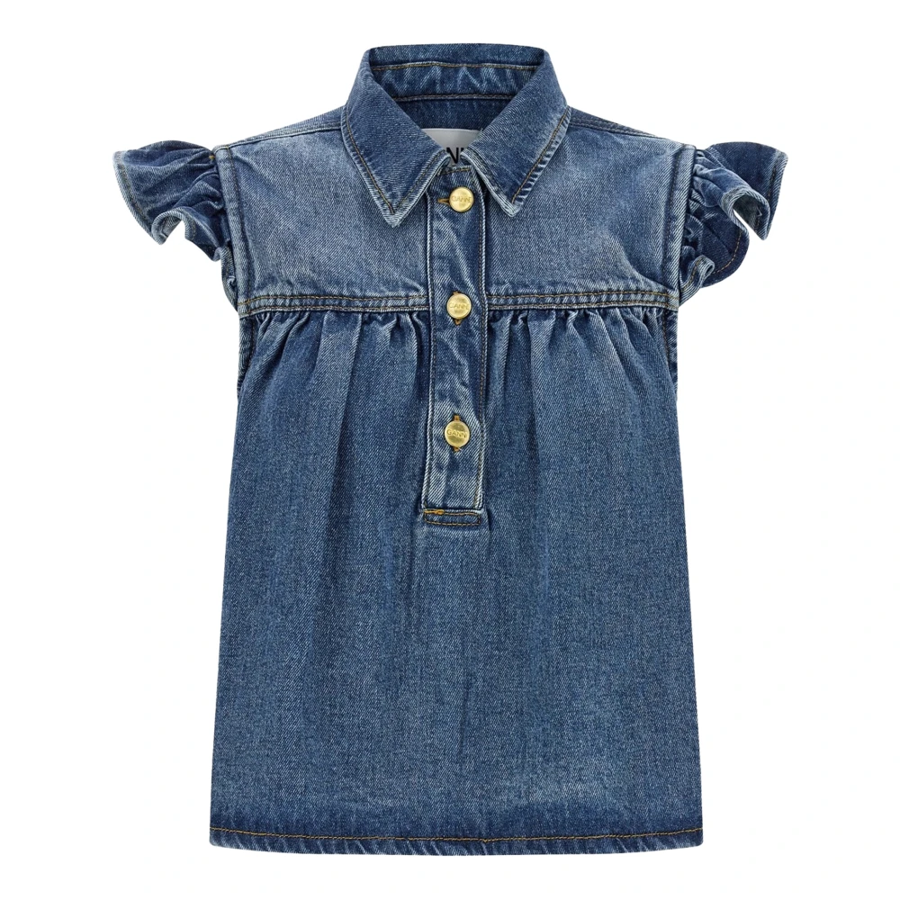 Ganni Women's Blue Sleeveless Tops, Xs, Sleeveless Tops
