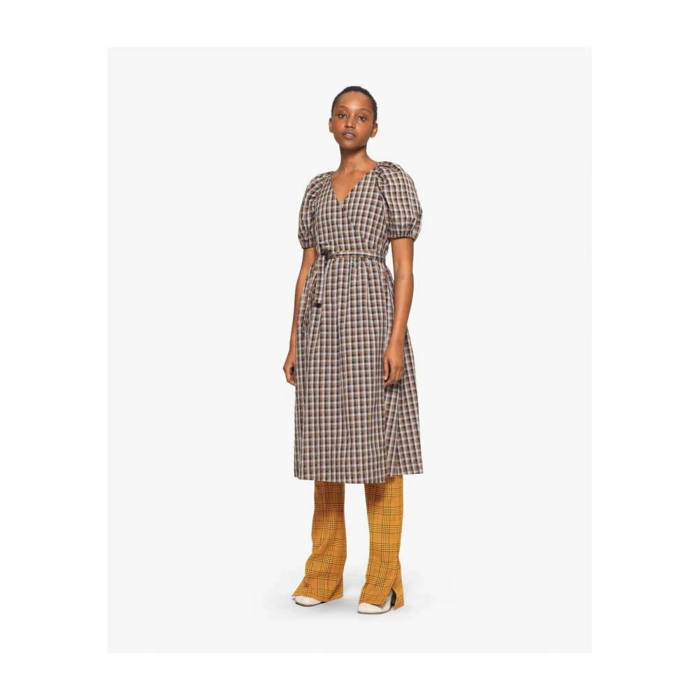 BAUM UND PFERDGARTEN Geruite Puff-Mouw Midi Jurk Multicolor Dames