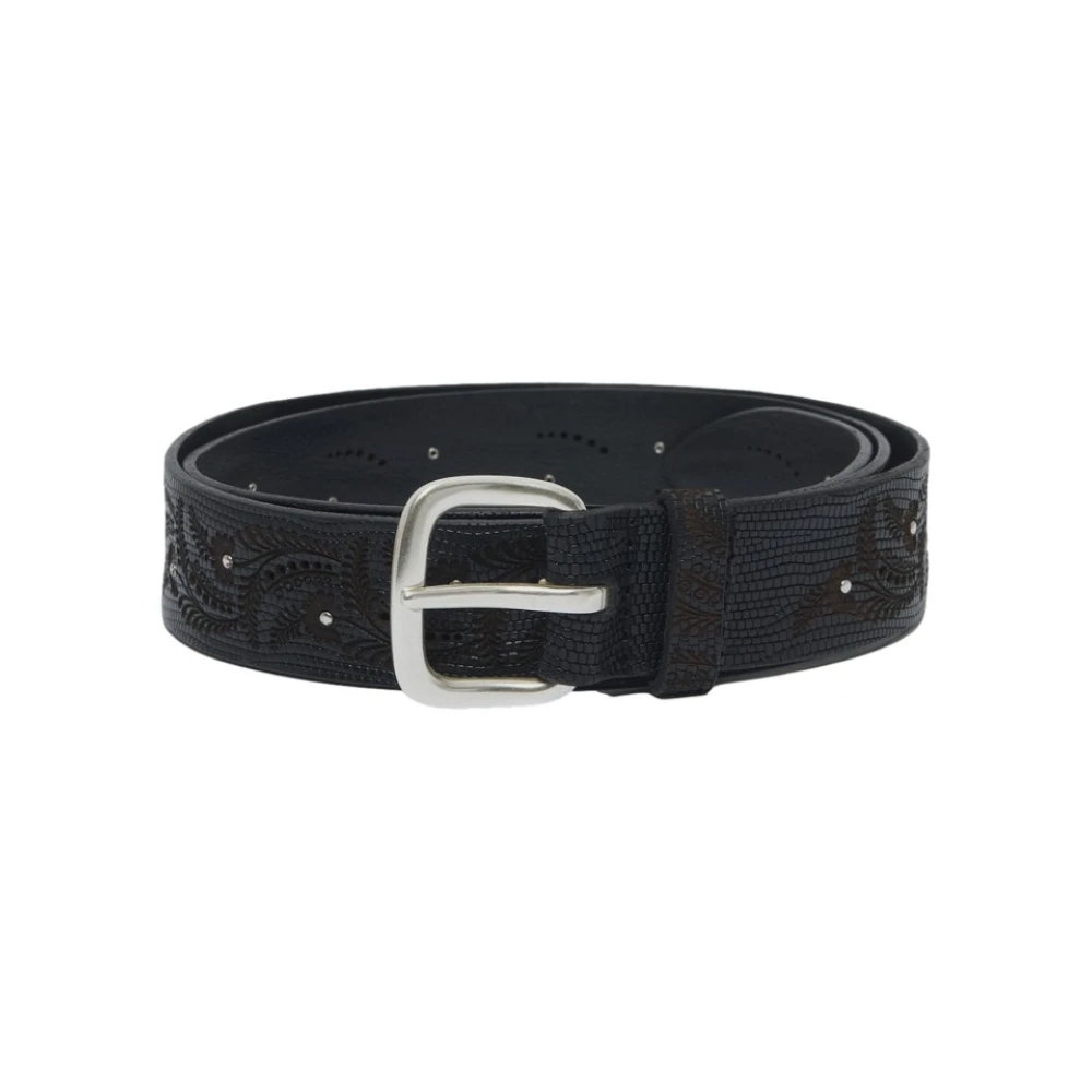 Orciani Men's Black Belts, 95 Cm, Lizard-Embossed Leather Belt