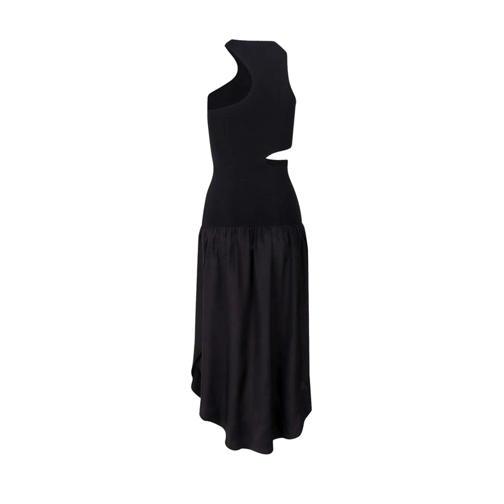 Stella Mccartney Zwarte Zijden Maxi Jurk met Uitsparingen Black Dames