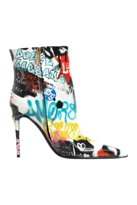 Graffiti Print Läder Mid Calf Stövlar