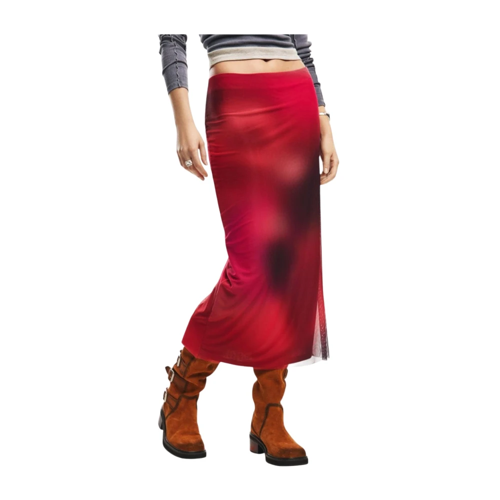 Desigual Women's Red Maxi Skirts, S, Tulle Midi Skirt