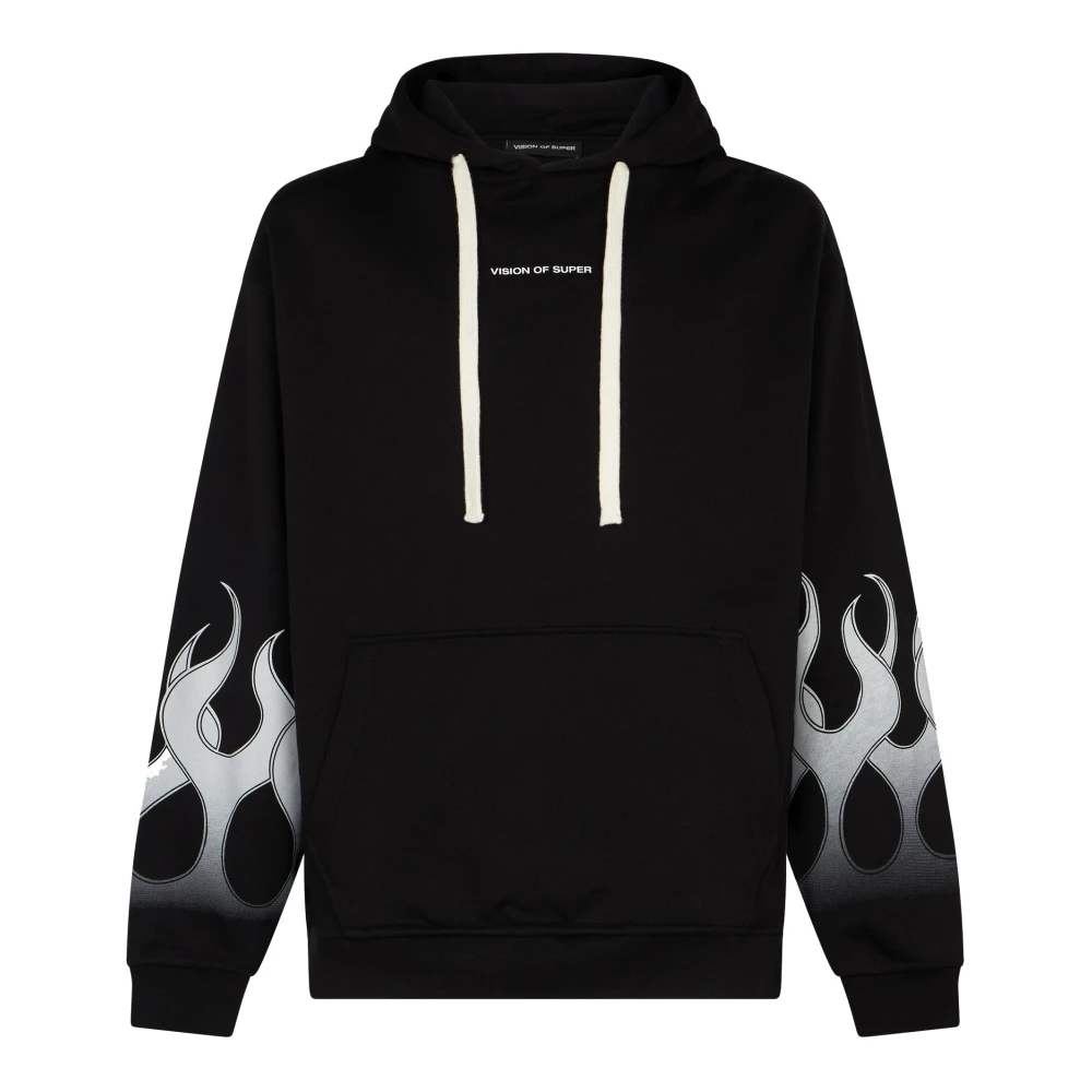 Vision Of Super Men's Black Flames Lightweight Hoodie /White - Hoodies - L - Sweatshirts & Hoodies