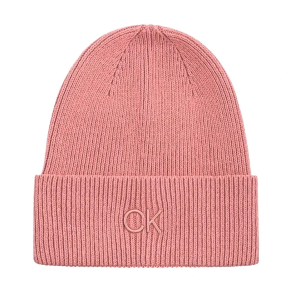Calvin Klein Geborduurde Fijne Rib Beanie Muts Pink Dames