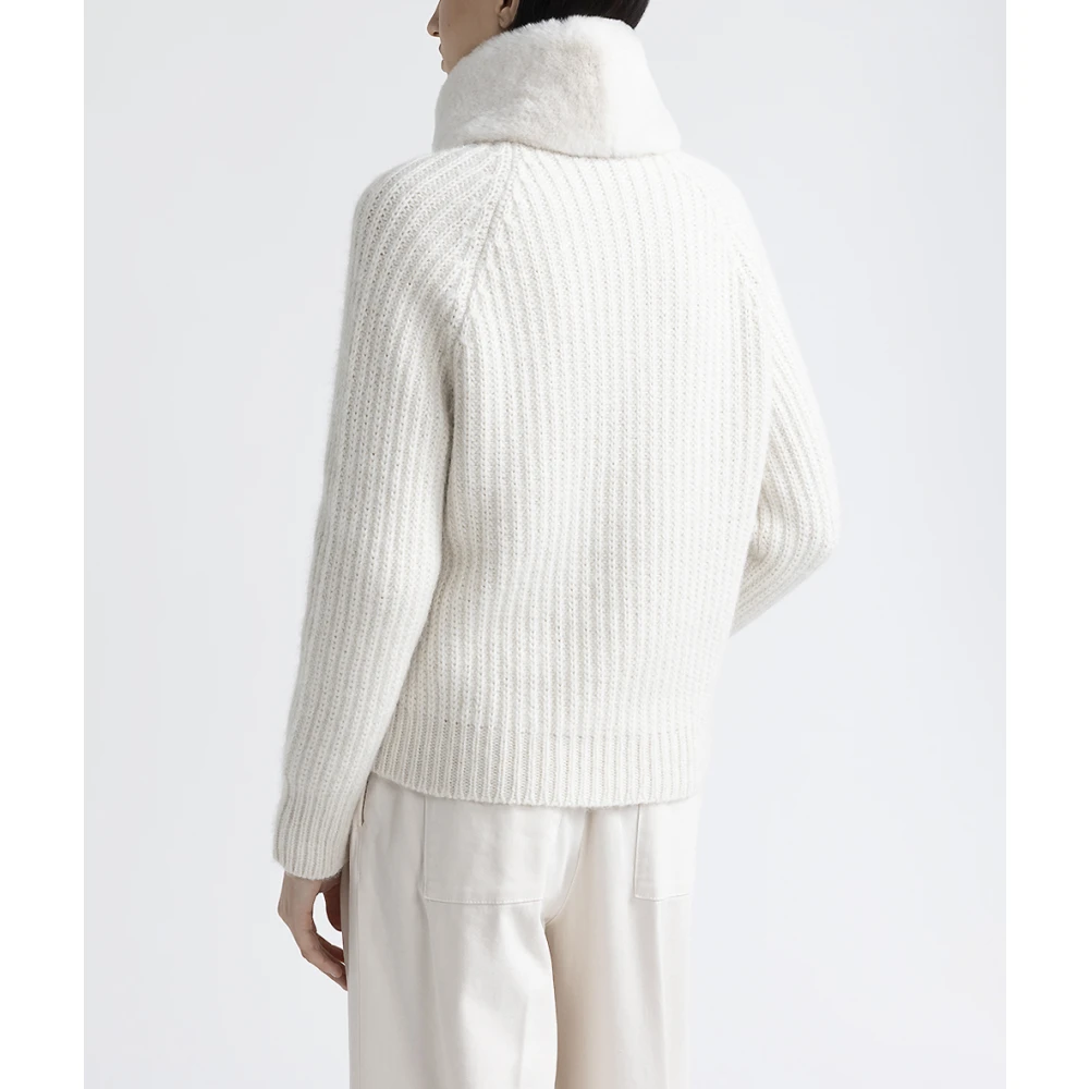 PESERICO Gebreid hooggesloten jack met bontafwerking Beige Dames