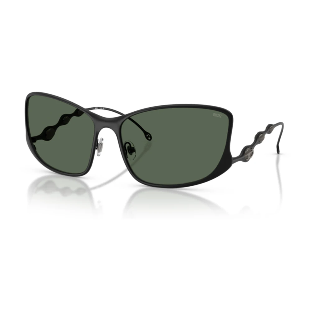 Diesel Unisex Black Matte Sunglasses With Dark Green Medium