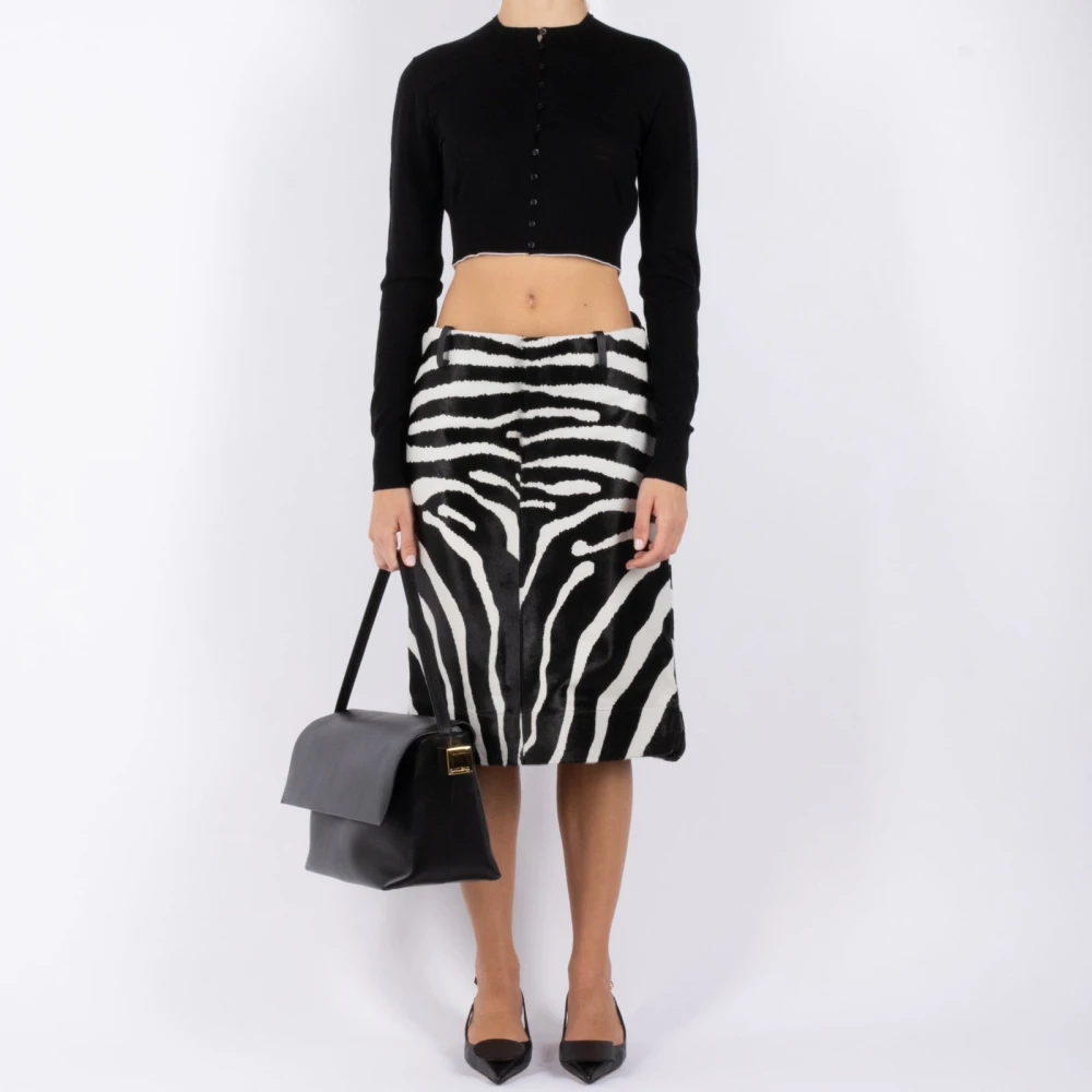 Jacquemus Midi Leren Rok in Zwart en Wit Black Dames