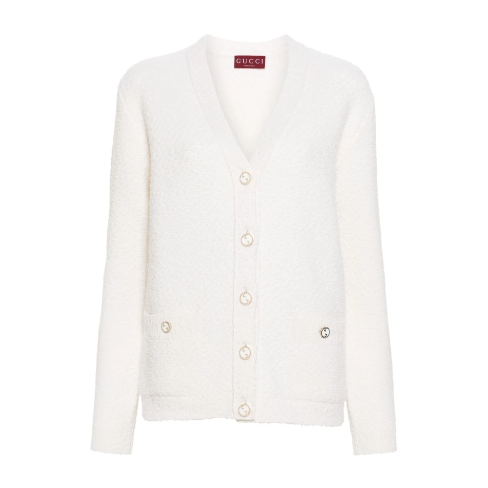 Gucci Witte Gebreide Bouclé V-Hals Trui White Dames