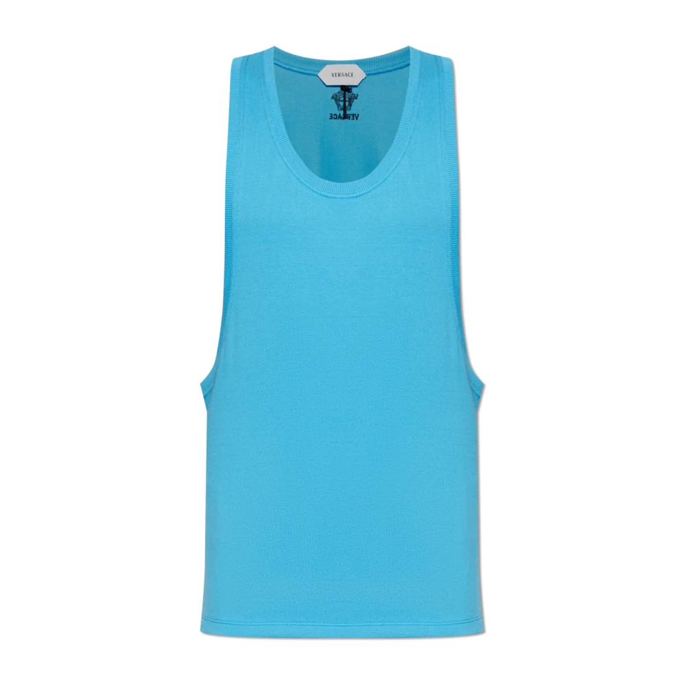 Versace Mannelijk Blauw Tops Heren, M, Katoen, Cotton-Jersey Tanktop