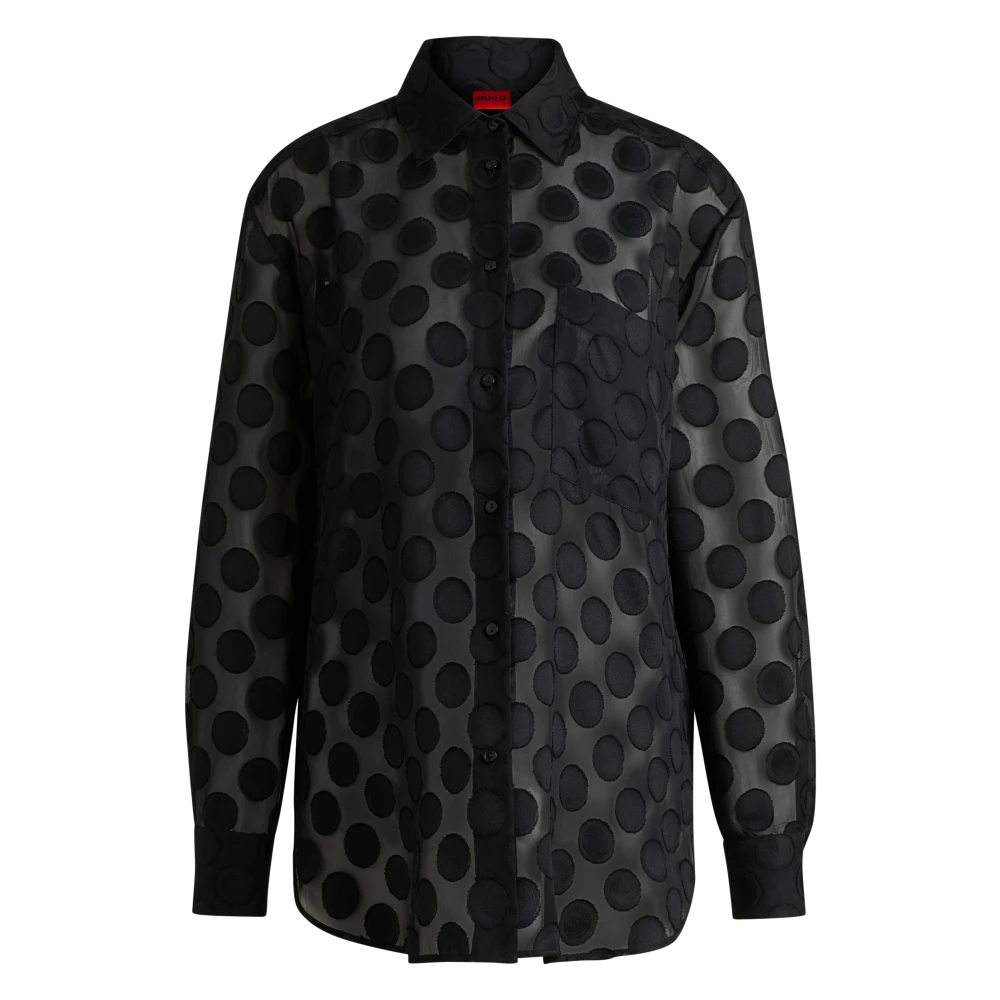 Hugo Boss Semitransparante gestippelde blouse Black Dames
