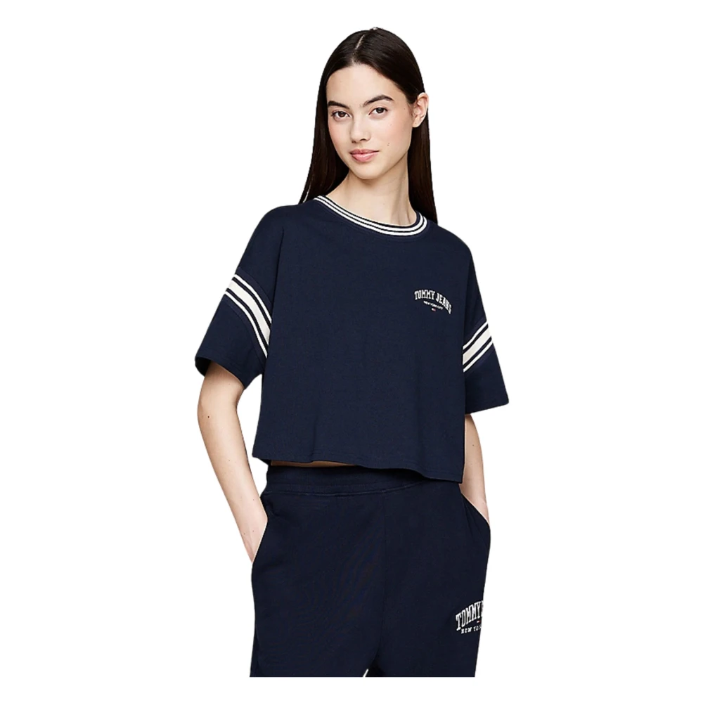 Tommy Hilfiger Blauwe College Stijl Crop T-shirt Blue Dames