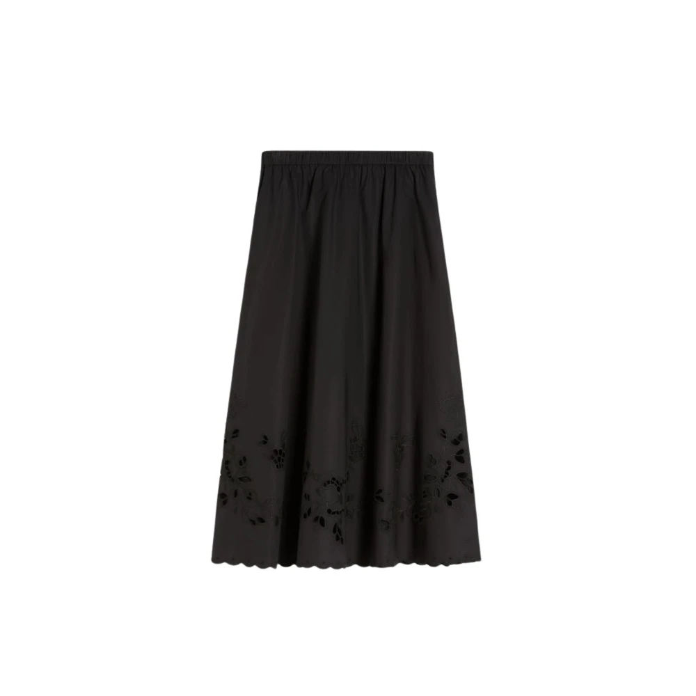 Weekend Max Mara Kvinno Svart Kjolar Dam, Xs, Bomull, Poplin Midi Skirt