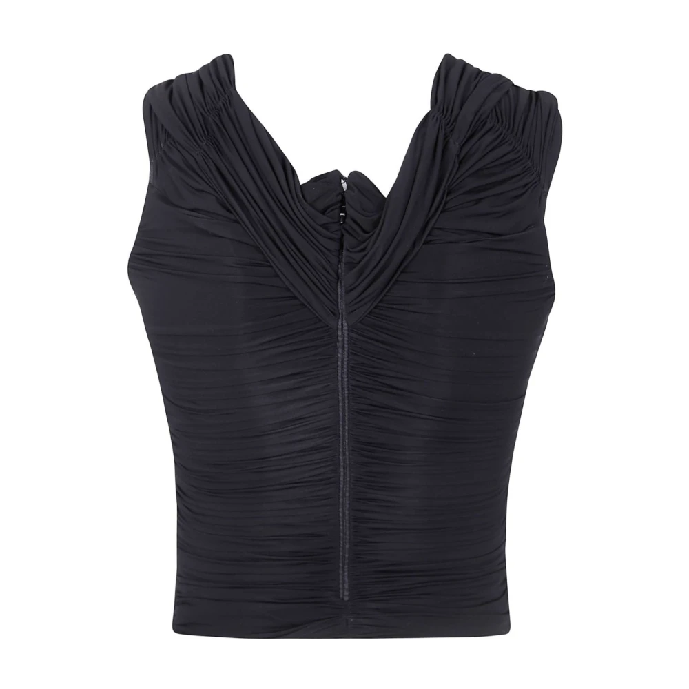 Elisabetta Franchi Zwarte Off-Shoulder Top met Gedrapeerd Detail Black Dames