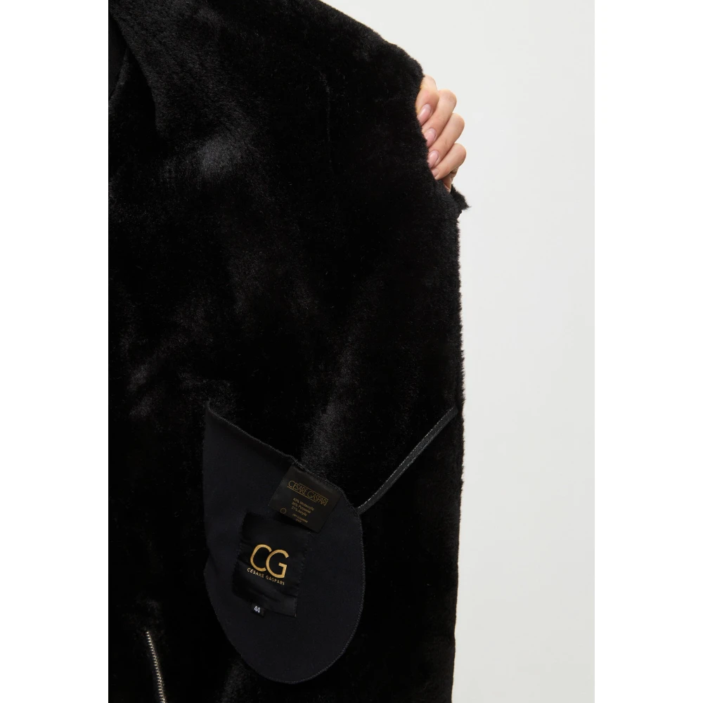 Cesare Gaspari Zwarte Faux Reversible Shearling Lange Jas Black Dames