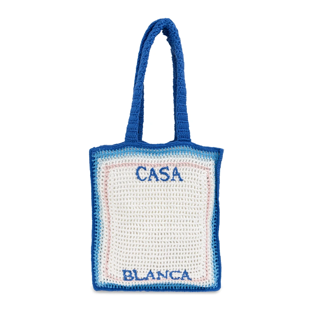 Casablanca Blauwe Katoenen Gehaakte Shopper Tas Blue Unisex