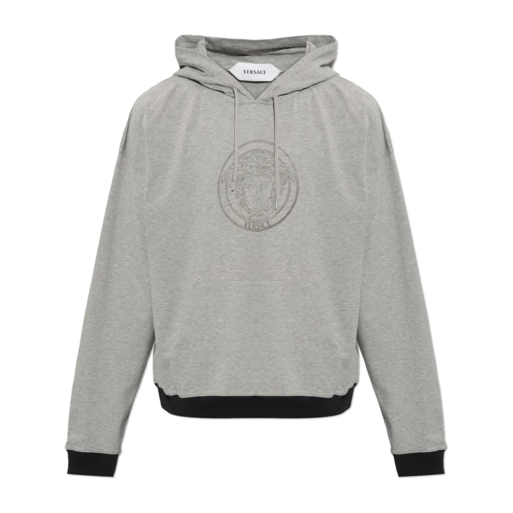 Versace Sudadera Con Capucha De Algodón Estampado Sweatshirts & Hoodies Hombre Gris Xl
