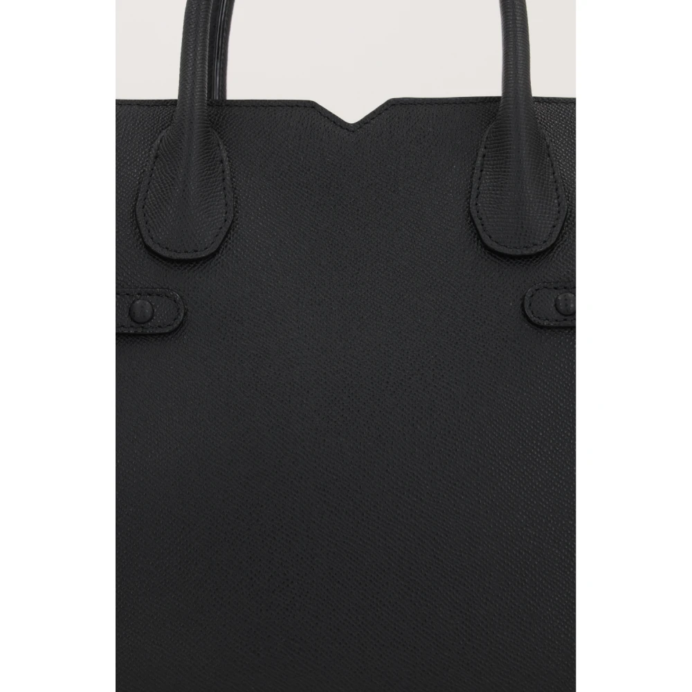 Valextra Zwarte Gehamerde Leren Handtas Black Dames