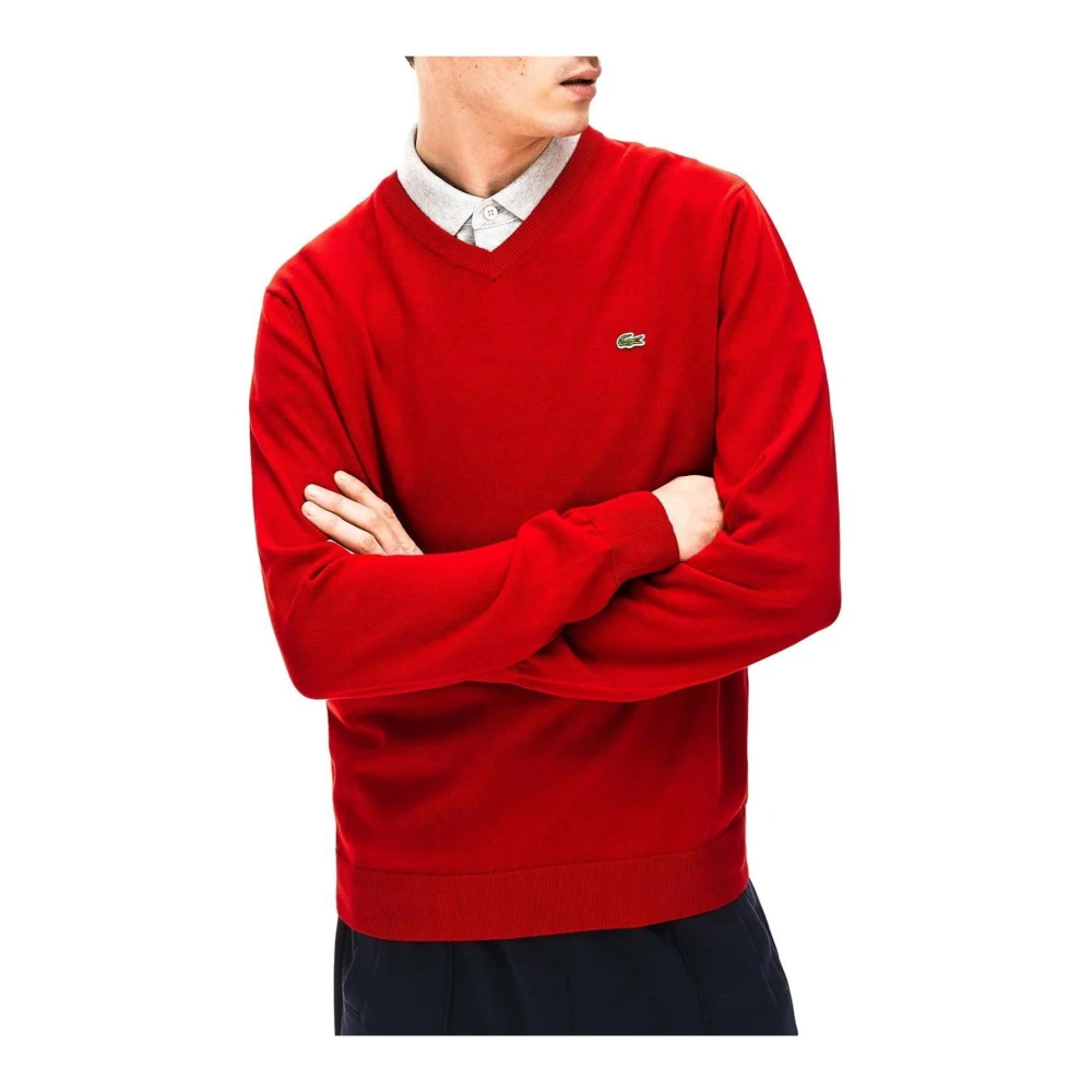 Lacoste Rode V-hals Pullover Red Heren
