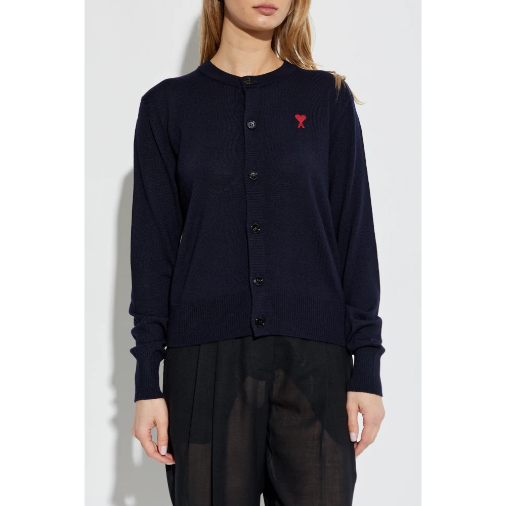 Ami Paris Wol wollen cardigan met logo Blue Dames