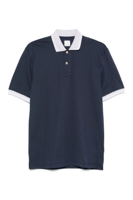 polo-bleu-en-coton-avec-bordure-rayee