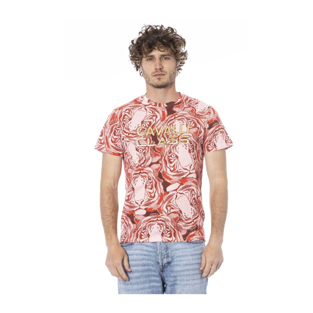 Cavalli Class Fantasy Print Logo T-shirt Rood Katoen Multicolor Heren