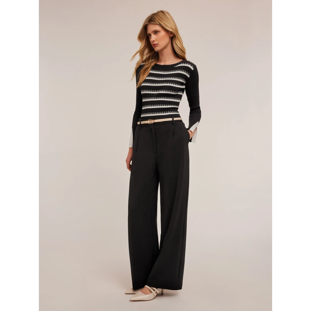 Motivi Gestreepte geribbelde trui van Lurex Black Dames