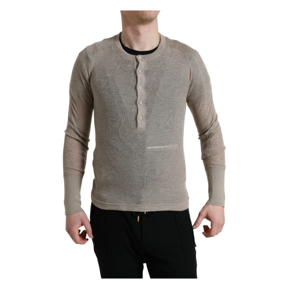 Dolce & Gabbana Men's Beige Cashmere Knitwear, Xs, Luxury Henley Cashmere Jumper