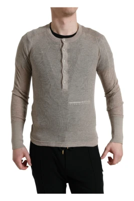 Lyxig Beige Henley Kashmirtröja