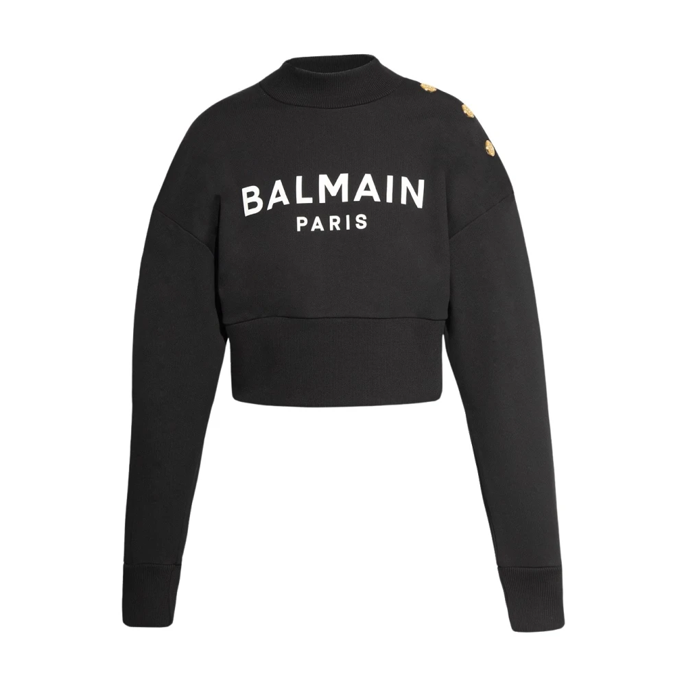 Balmain Crop sweatshirt met logo print Black Dames