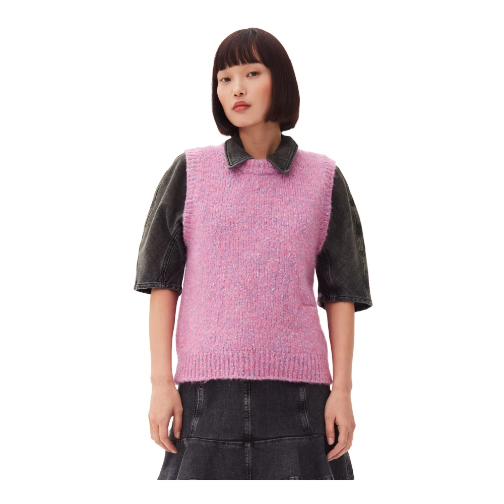 Ganni Rose Violet Alpaca Vest Pink Dames