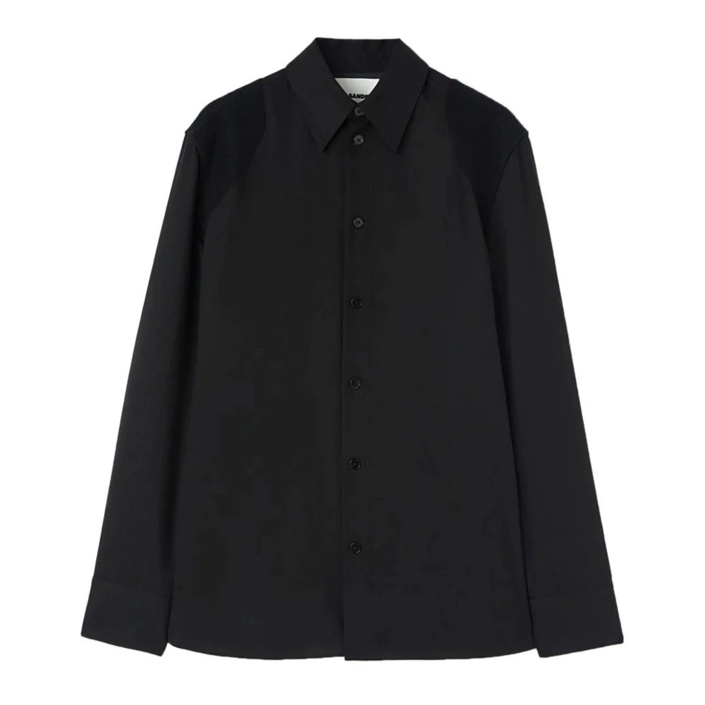 Jil Sander Zwarte wollen overhemd met lange mouwen Black Heren