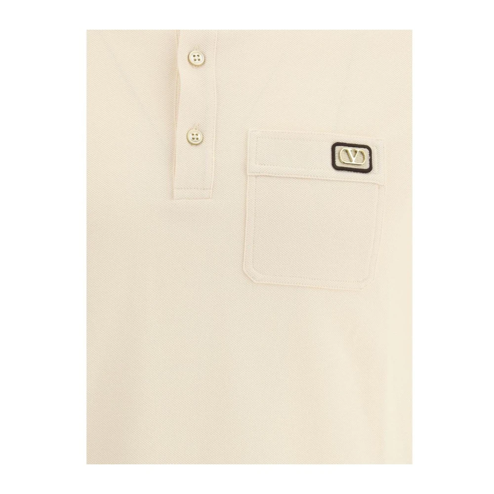 Valentino Polo Shirt met Ribboord Kraag en Zak Beige Heren