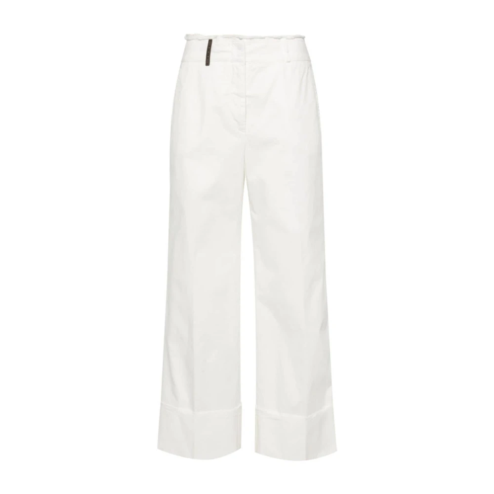 PESERICO Witte broek met wijde pijpen en rafelige rand White Dames