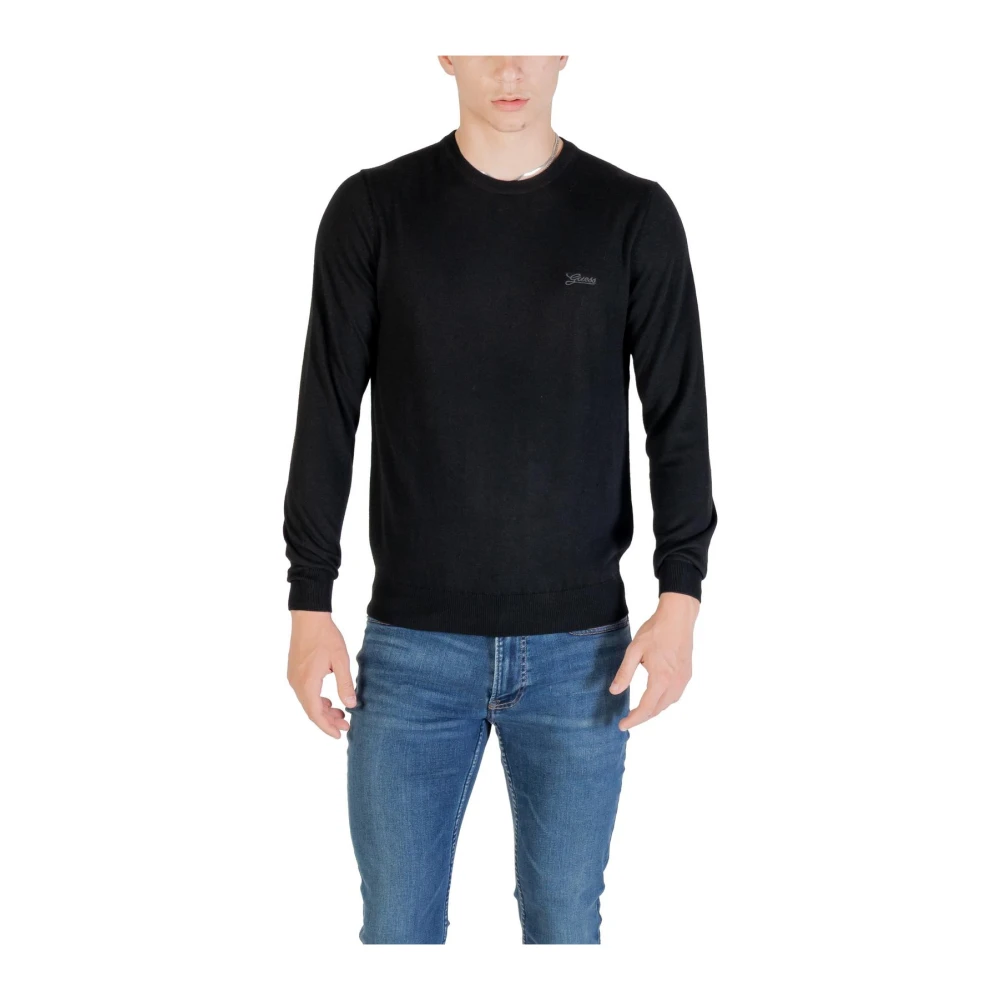 Guess Men's Black Round-Neck Knitwear, S, Knit Round Neck Jumper